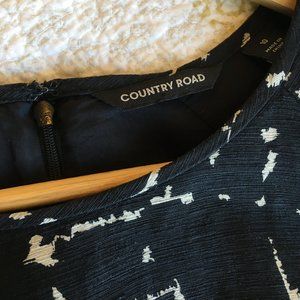 Country Road black silk & linen dress with abstract cream pattern